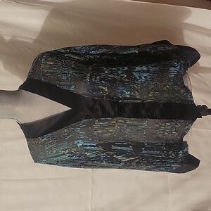 CHICO'S Long Sleeve Button Down Black & Blue Sheer Blouse, Size: 2
